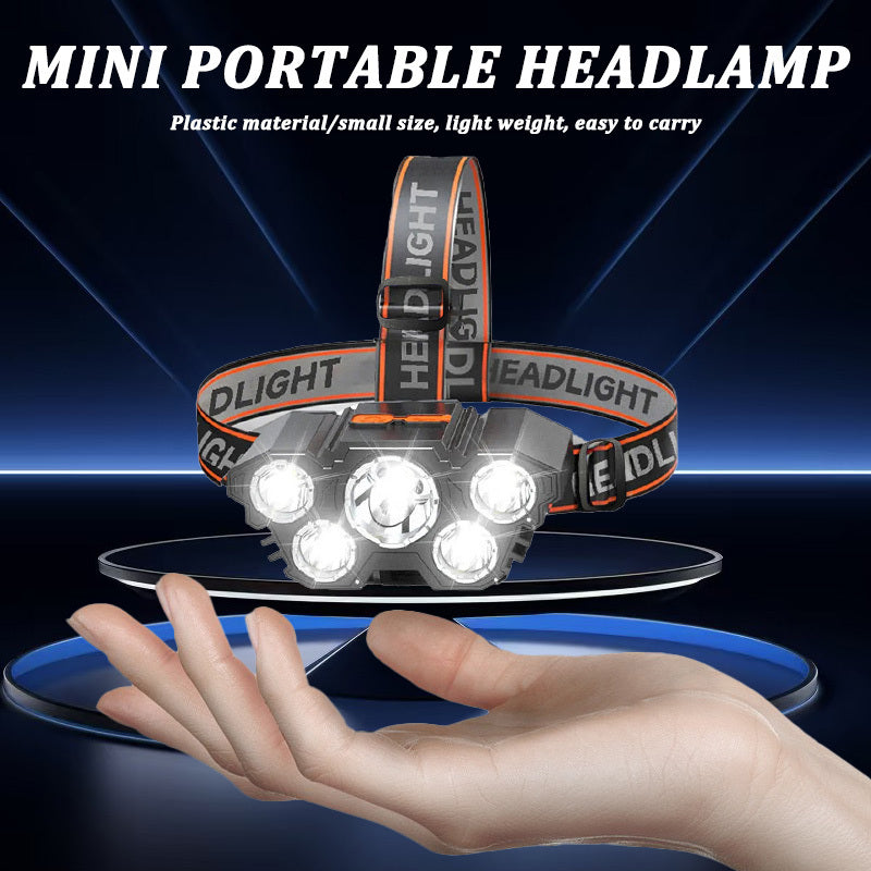 1Pc 5 LED Headlamp, USB Rechargeable, Hands-Free Design for Fishing, Adjustable Beam Angle, 4 Lighting Modes, Perfect for Fishing, Hiking, Camping and Outdoor Activities