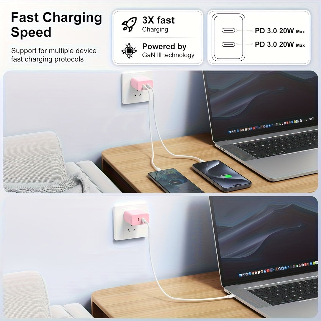 Pink Charger for Iphone 14, Featuring a 20W Dual-Port USB-C Wall Charger for Quick Charging, Along with Four 6-Foot USB-C to Lightning Cables, Compatible with for iphone Models 14, 13, 12, 11 Plus, Pro, And Pro Max. Ideal As Christmas Gifts