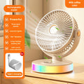 2025 New Colorful Desk Lamp Fan, USB Rechargeable 1800mAh Large Capacity Battery, 3 Speed Levels, Wall Mountable