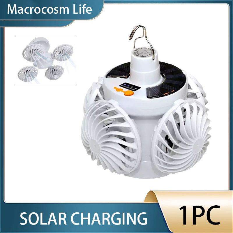 Solar Rechargeable Camping Light with Fan Function, Portable Foldable Flashlight, Hook Design, 3 Lighting Modes, Emergency Light for Night Fishing, Camping and Travel