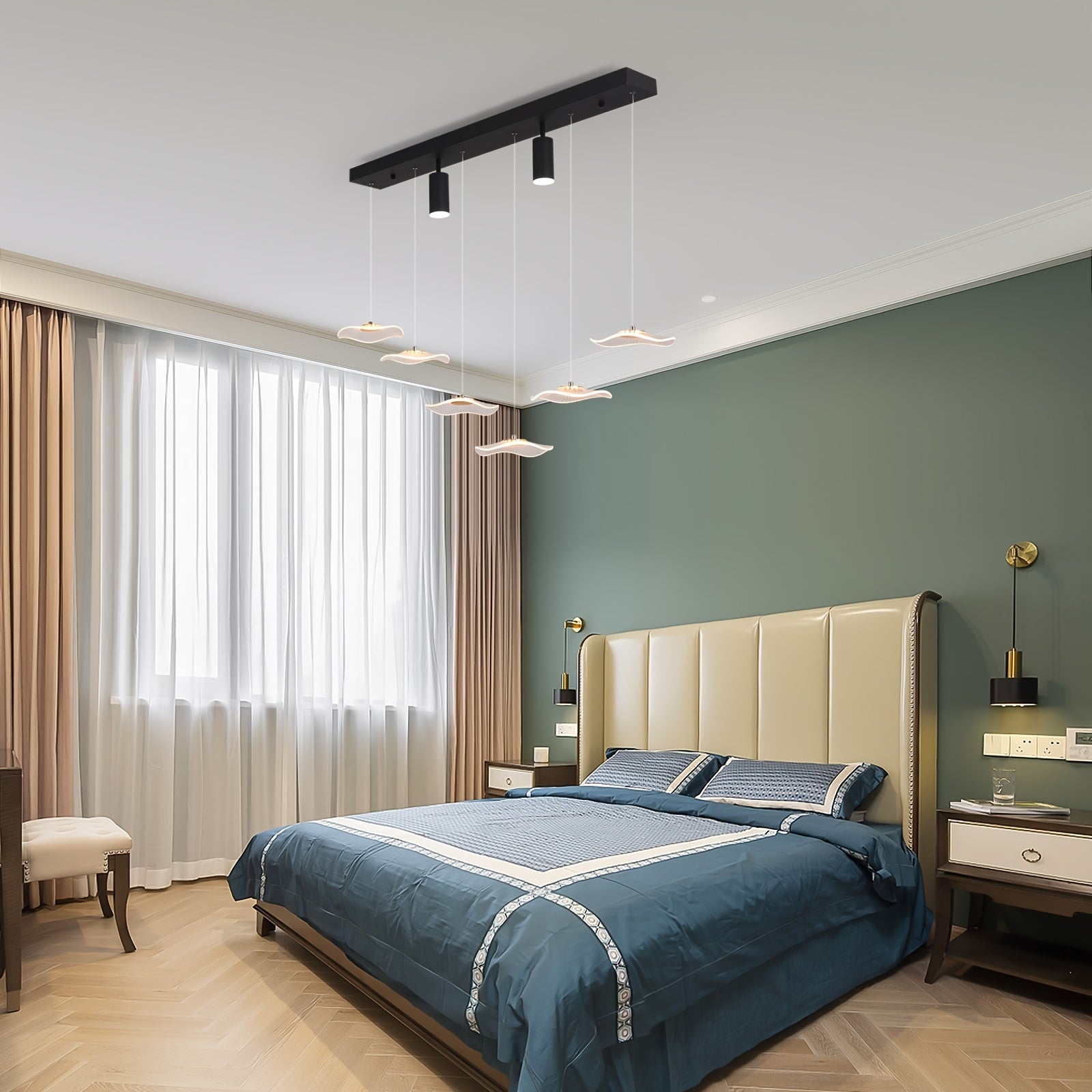Enkerr modern style 6-head dimmable LED pendant light, with remote control, adjustable color temperature (3000K-6000K) and brightness, infrared remote control, memory function, large ceiling light suitable for kitchen island