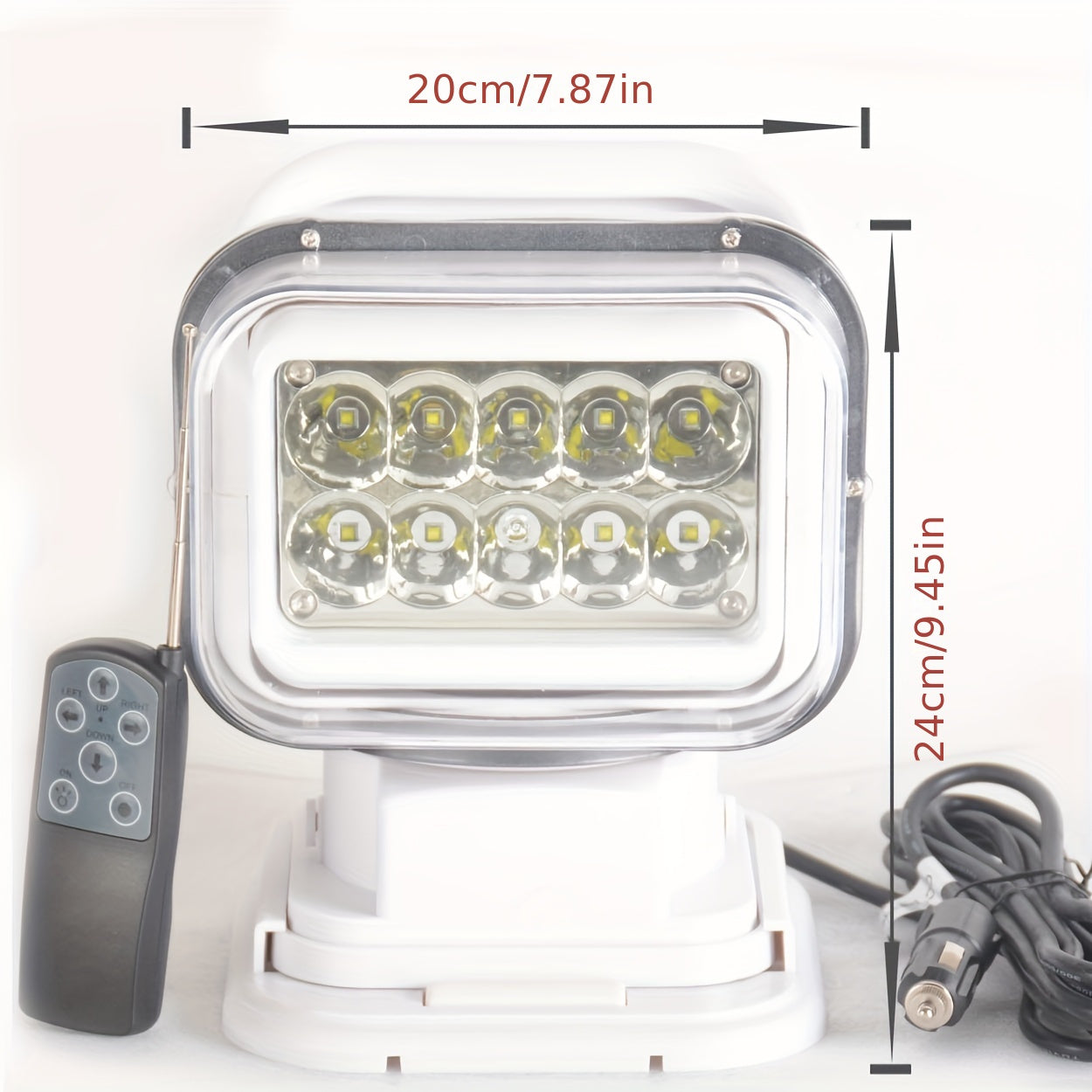 LED searchlight 7 inch 50W white with reflector cup 360-degree rotation remote control 9-32V LED work light rally driving light vehicle light outdoor light hunting SUV ATV 4wd truck boat fishing camping exploration lighting