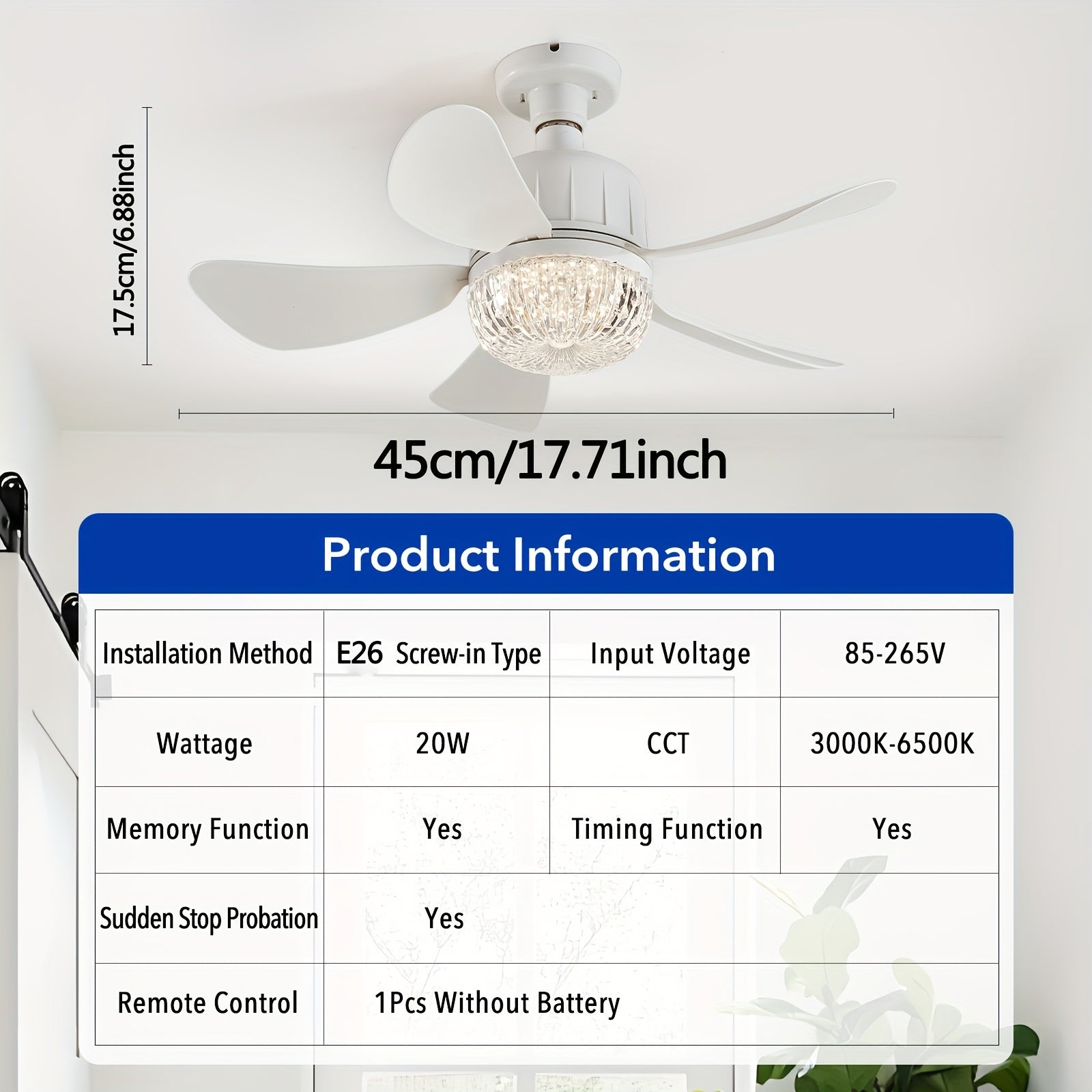 Socket Fan with Light, Screw-In Flush Mount Fan with Light and Remote Control, E26/E27 Easy Install Ceiling Fan, Mini Base Ceiling Fan Bulb Replacement, Dimmable Socket Fan Ceiling Light