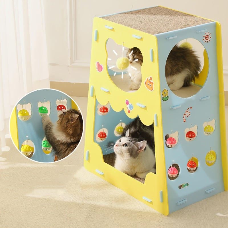 三层猫窝猫别墅，猫咪解闷玩耍磨爪一体，猫房子铃铛球猫咪玩具