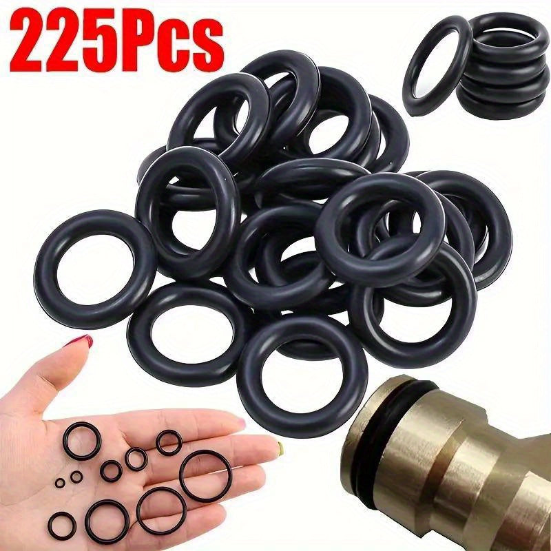 225-Piece Waterproof Rubber O-Ring Kit (Flat Washers) – Heavy-Duty Multi-Size Leak-Proof Sealing Gaskets for Home Repair, Plumbing, Automotive & Mechanical Applications – Durable & Economical Bulk Pack