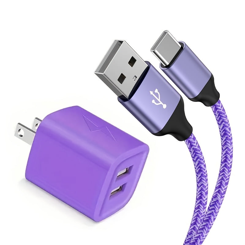 2pcs/set Wall Charger Plug with 6.0ft Cable, USB Charging Box, 2.1A 10.5W 2- Way USB Adapter Power Plug, Charging Station Socket, Suitable for Type-C Port Devices