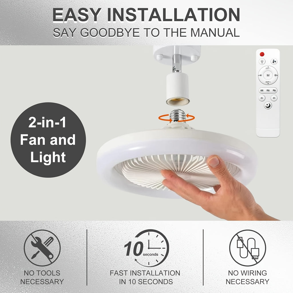 10 Inch LED 360° Rotating Ceiling Fan Light with Remote Control, 3 Color Modes &amp; 3 Speed Levels, E27/E27 Base Easy Installation, 4 Modern Designs, Ideal for Bedside Use