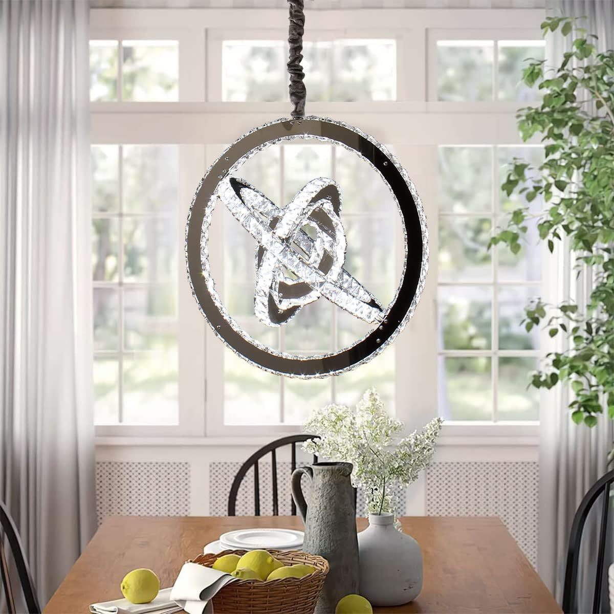 LED Crystal Chandelier, Classic Modern Style Pendant Light, LED Ceiling Light, Crystal and Stainless Steel Material, Suitable for Dining Room and Living Room (Cool White Light)