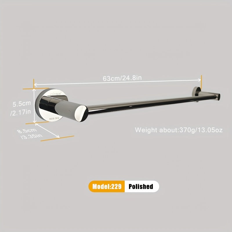 1pc Bath Towel Rack - 304 Stainless Steel Towel Bar, Wall Mount Single Rod, 60cm/24inch Length, Clothes Drying Rack, Thickened Material, Available in Polished & Painted Finishes