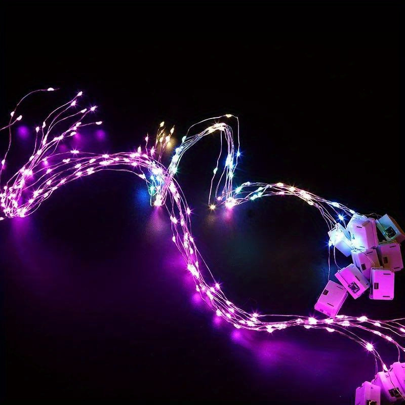 2个彩色LED灯串，带纽扣电池 | 适用于圣诞节、万圣节、新年、生日、婚礼、卧室、客厅和花园的多场景装饰花环 - 塑料材质，现代风格，不可充电纽扣电池，黄色光