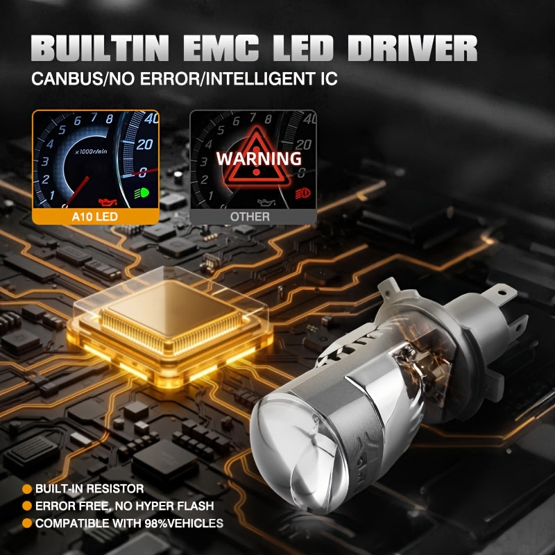 BRIEYES H4/9003/HB2 LED Headlight Bulbs, High/Low Beam, Operating Voltage 9V-60V, 6500K Cool White Light, 10000 Lumens, 400% Brighter than Xenon Bulbs, This Mini Projector Lens Light is Suitable for Cars and Trucks.