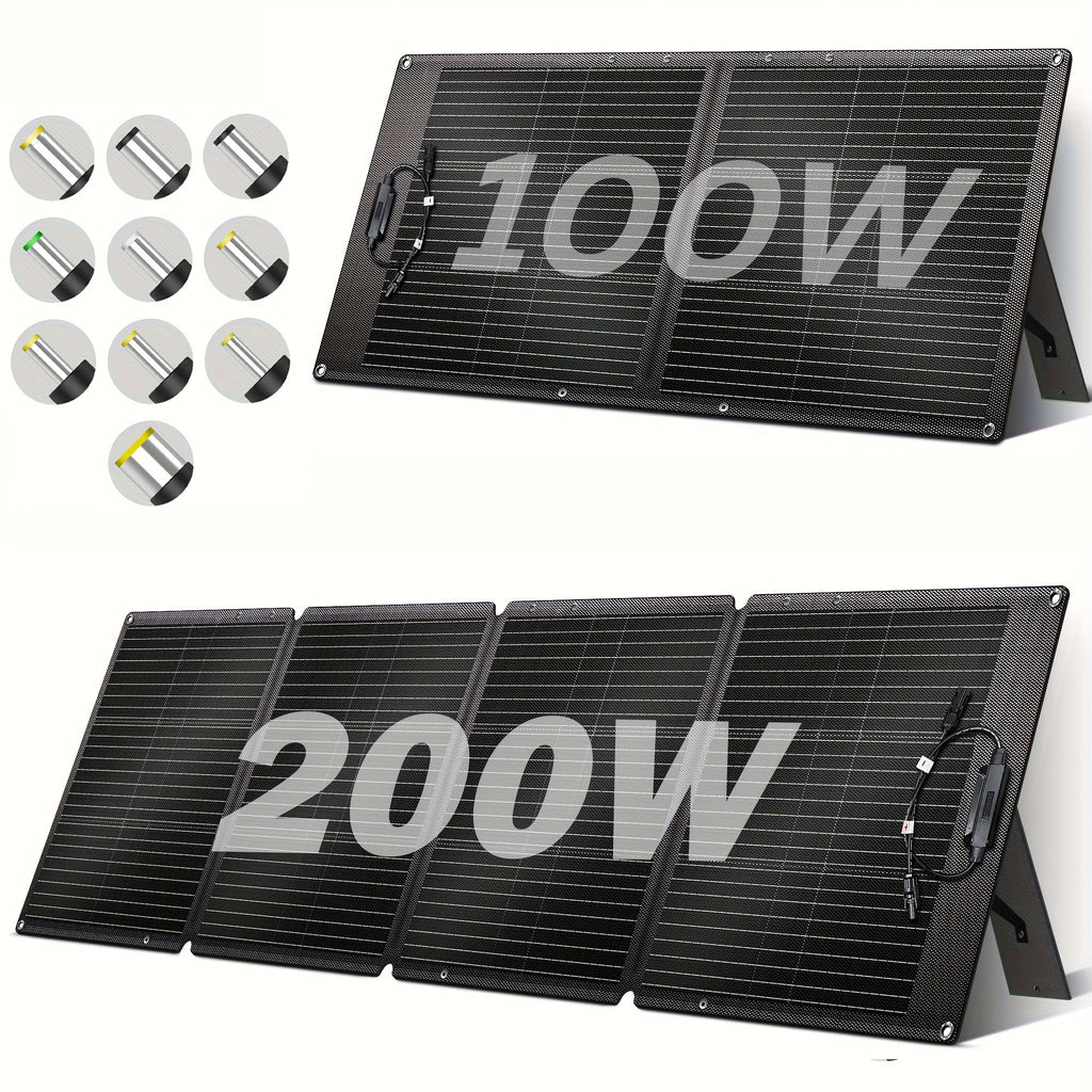 200W/100W行動式太陽能板，可摺疊太陽能毯，ETFE單面20V單晶高功率，十年耐用，轉換效率高達23%，適用於戶外探險、船舶、露營、房車、便攜電源站、太陽能發電機、應急備用電池供電，本地倉庫聖誕特惠