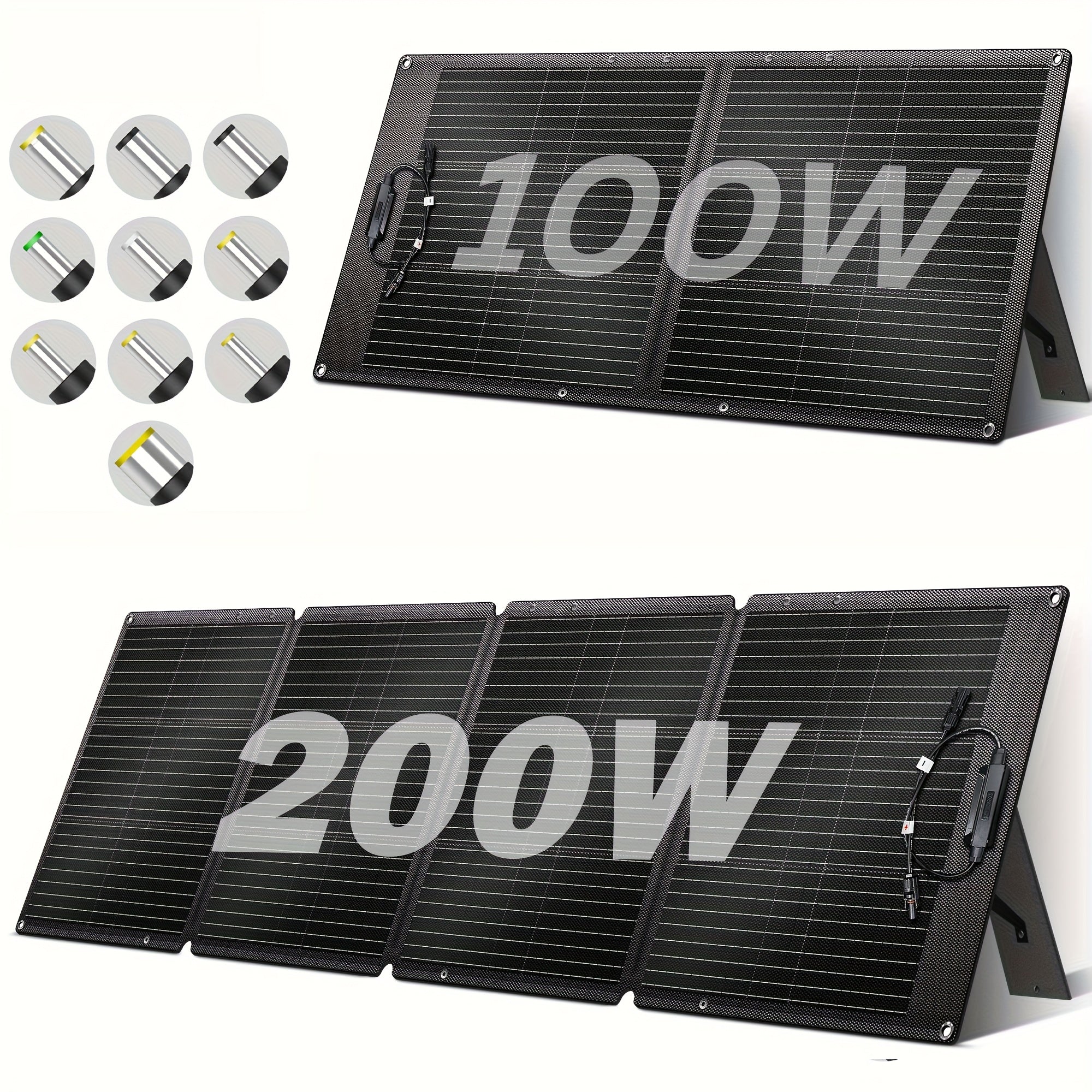 200W/100W行動式太陽能板，可摺疊太陽能毯，ETFE單面20V單晶高功率，十年耐用，轉換效率高達23%，適用於戶外探險、船舶、露營、房車、便攜電源站、太陽能發電機、應急備用電池供電，本地倉庫聖誕特惠