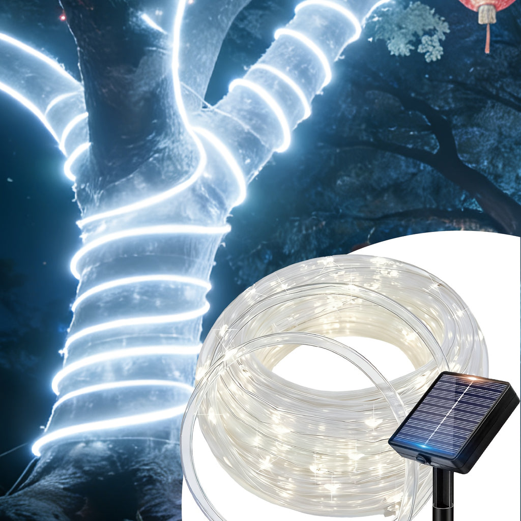 1pc solar tube light, 50/100/200/300 LED fairy flexible hose string light, 12 lighting modes, suitable for porches, courtyards, paths, fences, pools, parties, Christmas decoration