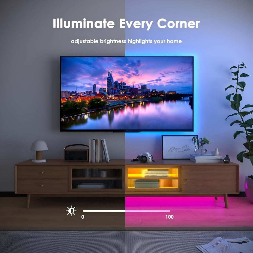 RGB LED灯带，USB 5V供电，3键控制器，可变色可调光，适用于派对氛围、电视背光、卧室、客厅、家居装饰、环境照明、DIY小夜灯、USB小工具、仙女灯、情绪灯、游戏桌搭配灯
