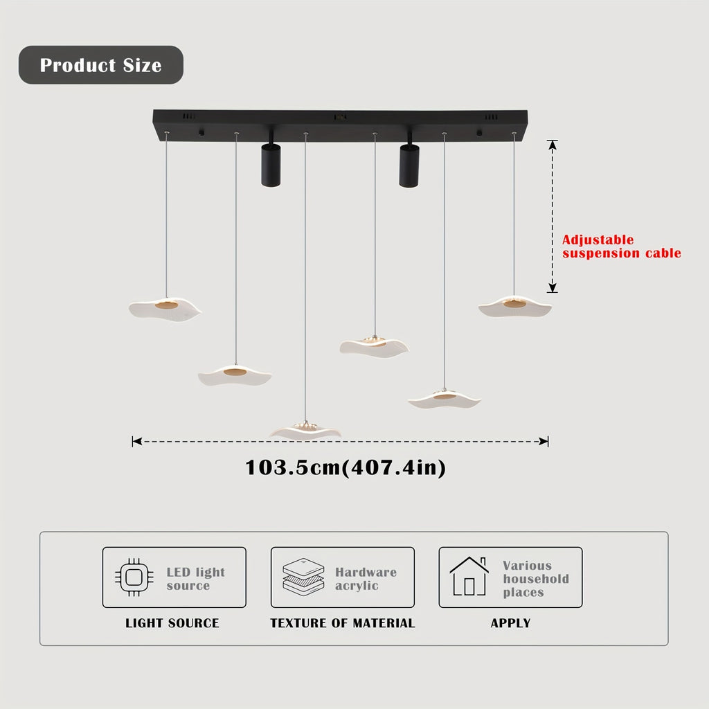 Enkerr modern style 6-head dimmable LED pendant light, with remote control, adjustable color temperature (3000K-6000K) and brightness, infrared remote control, memory function, large ceiling light suitable for kitchen island