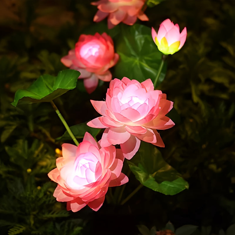 1个升级版3LED大花太阳能粉白莲花灯，适用于节日场景装饰、花园庭院草坪灯、节日氛围、草坪装饰、装饰性太阳能灯、花卉灯设计、低压装饰、耐用金属表面、装饰照明、活动策划者、节日购物者