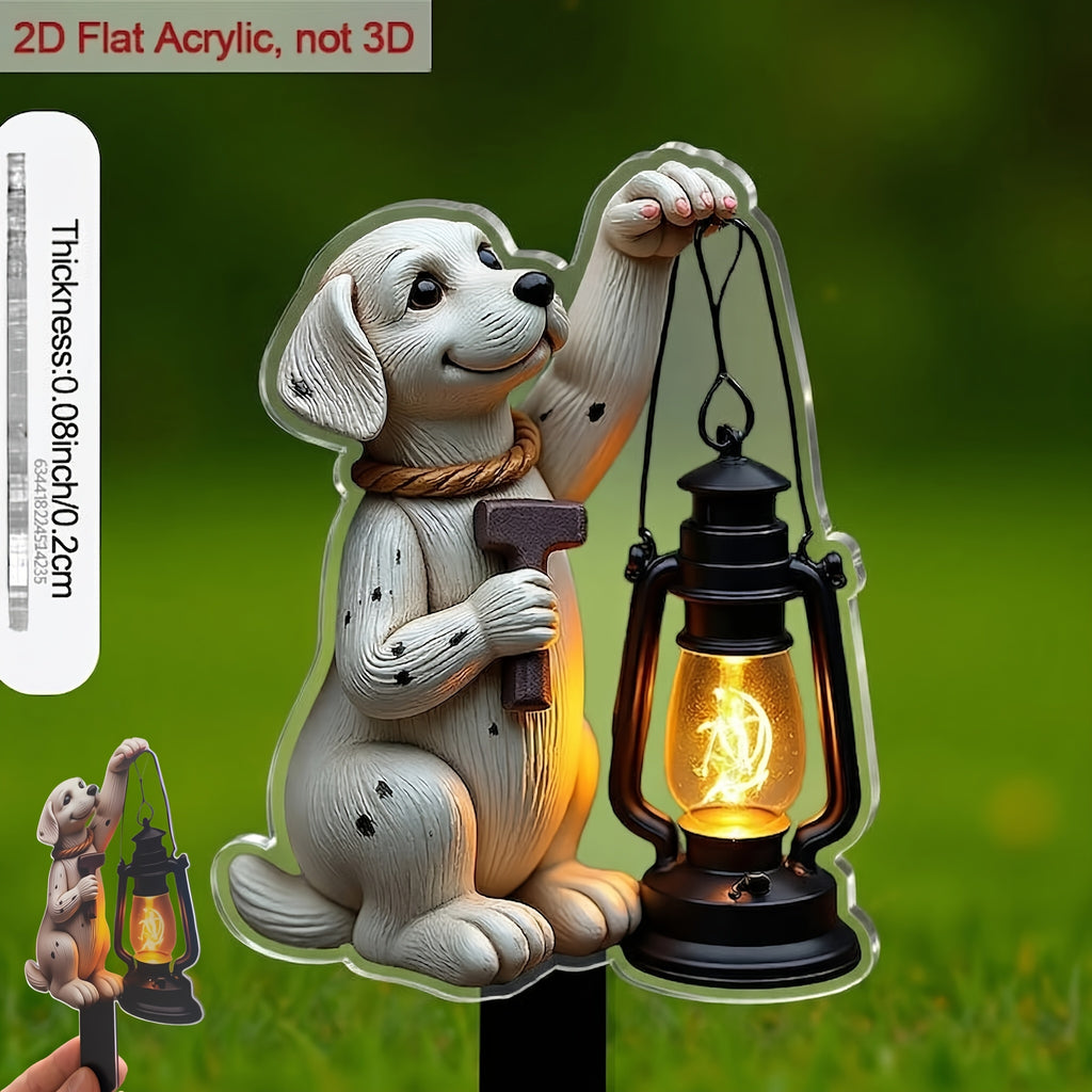 2D Flat Design, [2D Flat] 2D Flat Style, [2D Flat][2D Flat] 2D Flat Shape, 1 Piece Dog-Shaped Garden Sign Stake, with Lantern Sharp Tip for Easy Insertion, Acrylic Material Suitable for Outdoor/Flower Pot Decoration