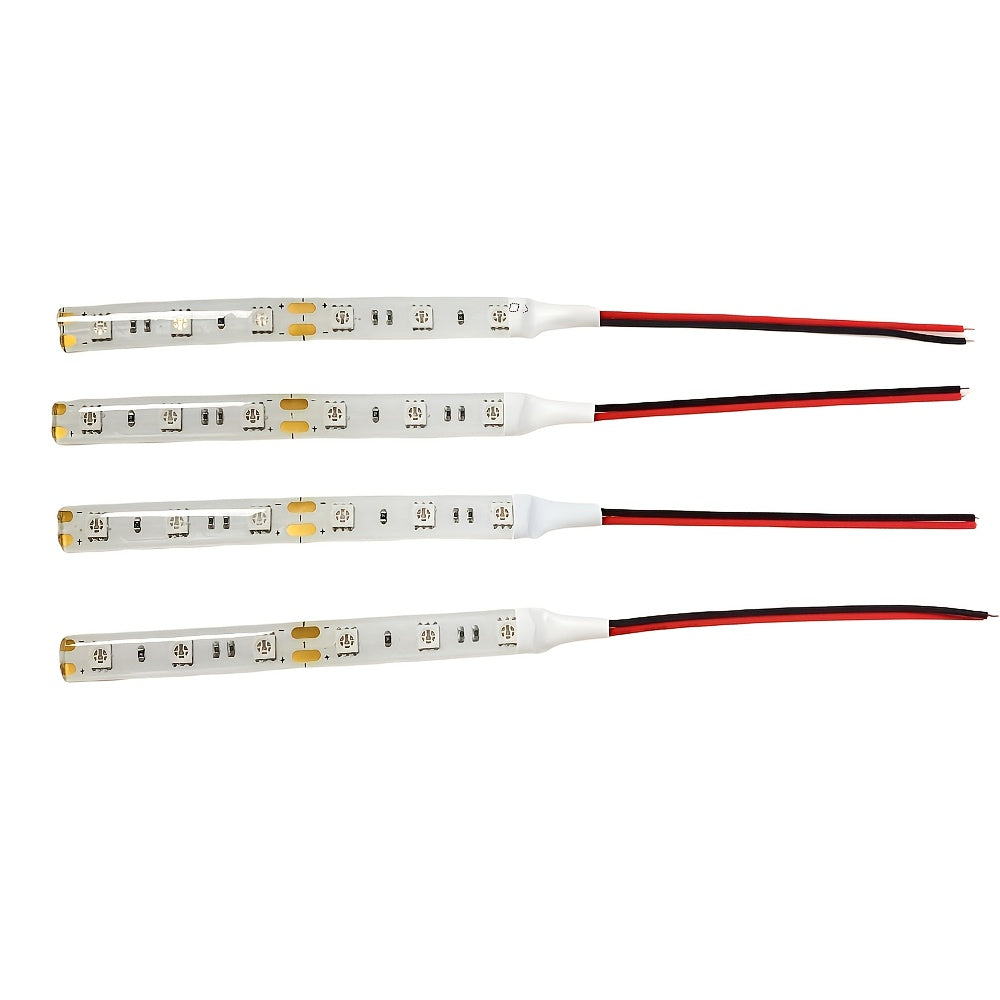 4条装 DC12V LED 灯条5050 SMD-10 厘米/3.94 英寸（6 个 LED灯珠）+30 厘米/11.81 英寸（18 个 LED灯珠）柔性可剪裁带背胶，适用于照明、家居装饰（白色/红色/蓝色）
