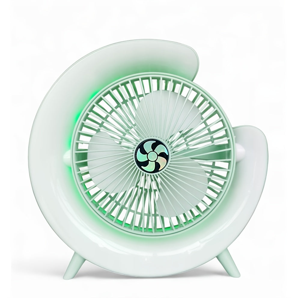 Colorful RGB Desktop Mini Fan, 3 Speed Levels, 1800mAh Long Lasting Rechargeable Battery, 9 Ambient Light Modes, Quiet Low Noise Design, Compact & Portable, Durable PP Material