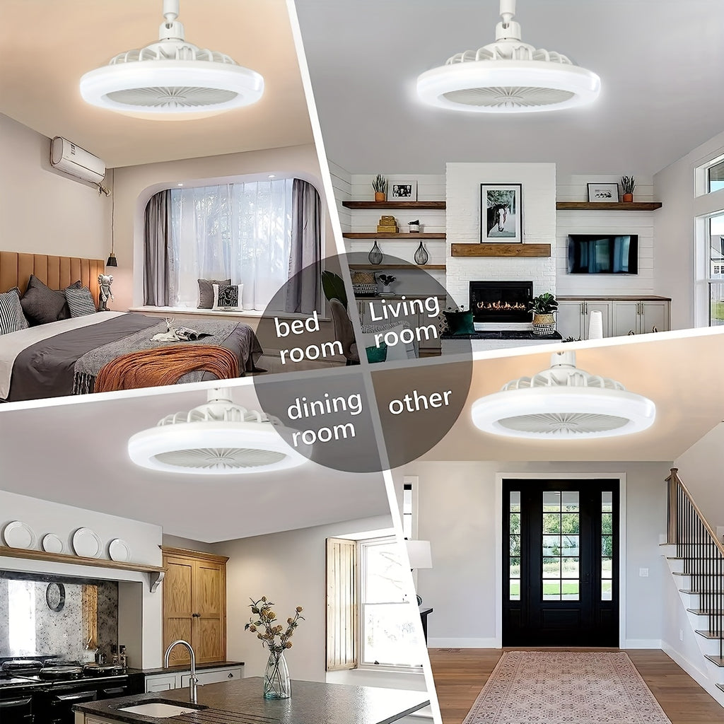 LED Ceiling Fan Light with Remote Control, E26 Screw Base Easy Installation, Adjustable Wind Speed LED Brightness & Color Temperature, Timing Night Light Function, Ideal for Bedroom, Garage, Kitchen and Small Spaces