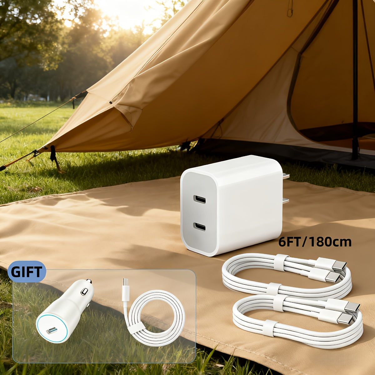 Fast Charger for Iphone 17/16/15 Pro Max, Featuring a 20+20W Dual USB-C Quick Wall Charger, Two 6Ft/180Cm Long Type-C Cables, And a Foldable Double Port USB C Fast Charging Option for Iphone 15/16/17/Ipad, Plus a Complimentary Car Charger