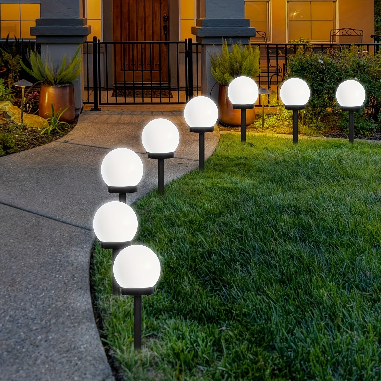Solar White Ball Lawn Light Landscape Spotlight, White LED Outdoor Globe Courtyard Light, Perfect for Garden, Lawn, Pathway, Walkway Decoration, Solar Globe Light, Street Light, Floor Lamp, Perfect for Festival Party Decorative Light 6pcs