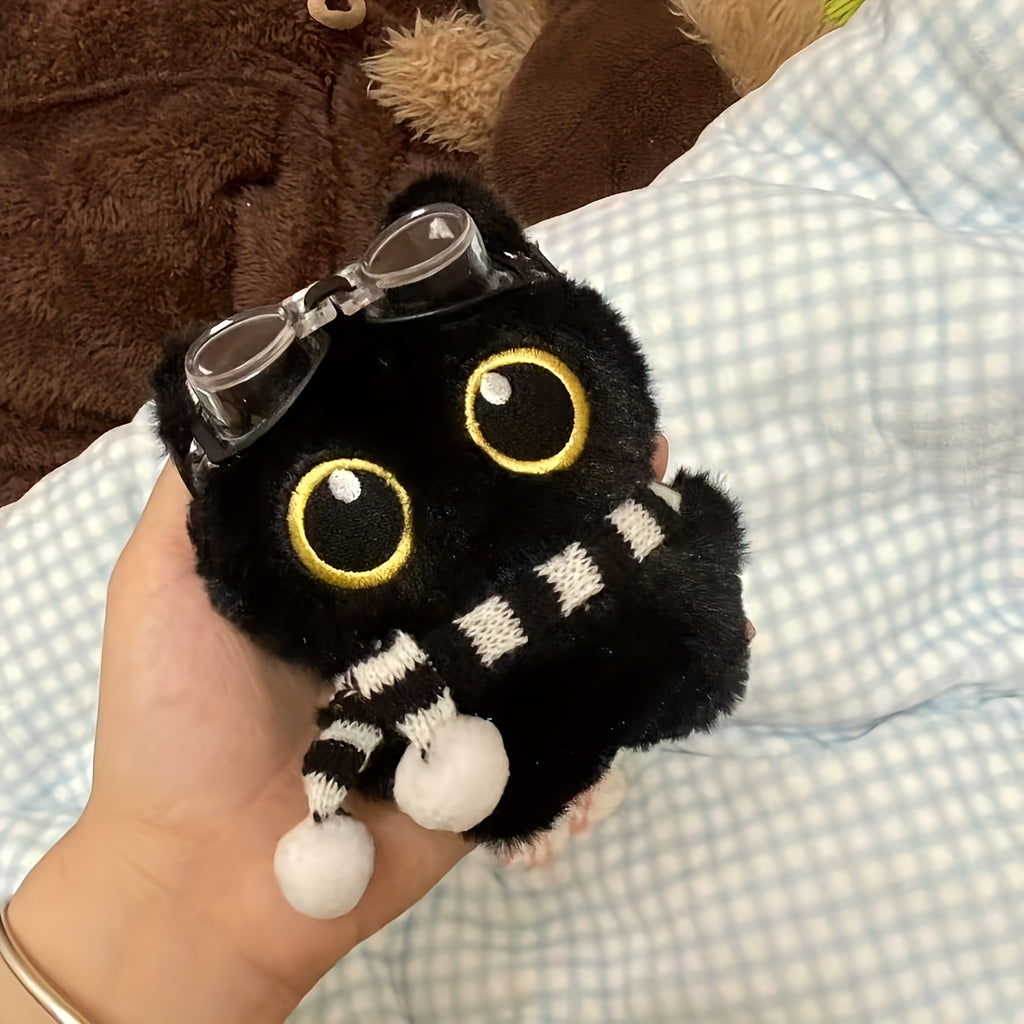 4件套黑猫宠物毛绒玩具（挂绳+围巾+泳镜），柔软的聚酯纤维填充玩具，任意搭配供宠物玩耍，适合所有犬种
