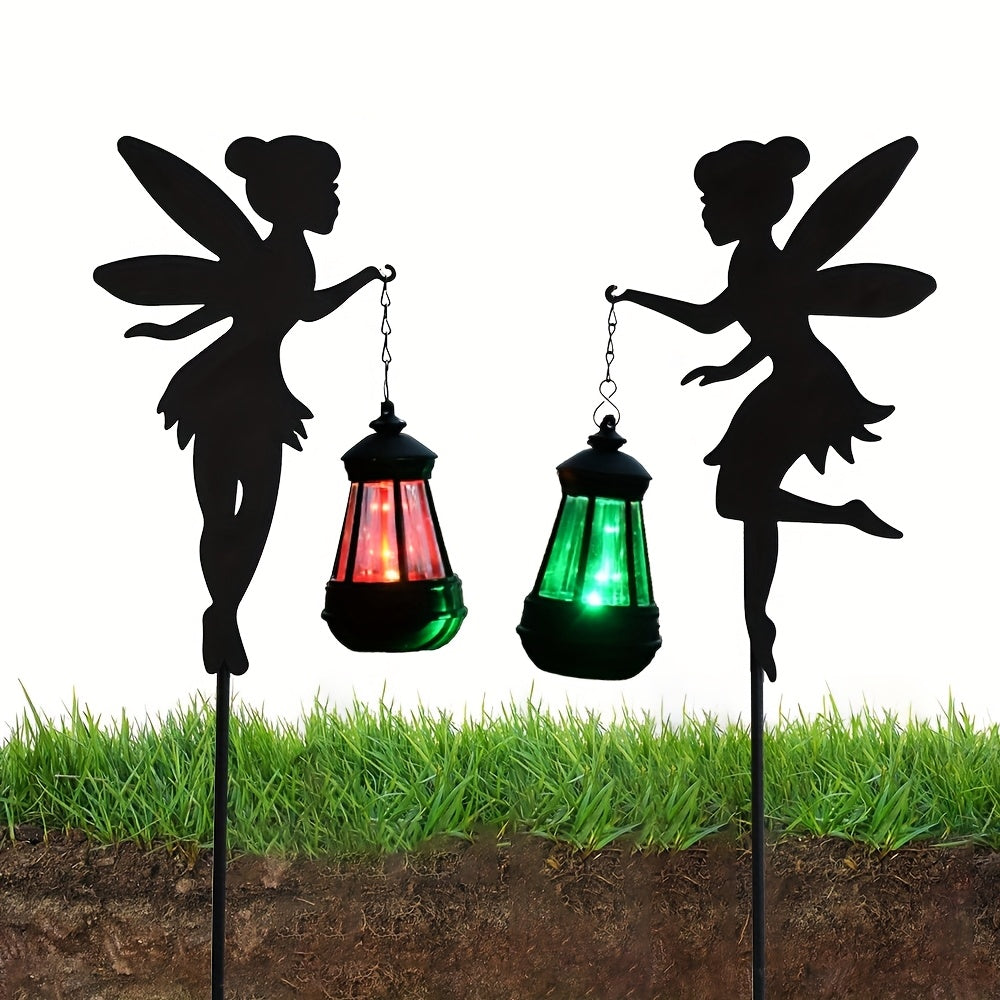 2-Piece Solar Fairy Shadow Light - Perfect Floor-Standing Decoration for Garden, Colorful Garden Ornament, IP44 Splash-Proof Solar Charging, Suitable for Outdoor Spaces, Camping Decoration, Valentine's Day Gift (Colorful Light / Warm Light)