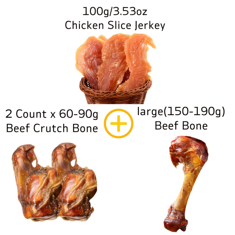 混合口味狗咬膠 - 牛肉、肋骨、土豆 - 高蛋白（30%）、低脂肪、持久牙齒清潔 - 易消化硬質訓練零食，適合幼犬訓練、潔齒 - 全品種（小、中、大型犬）- 袋裝，極限咀嚼專用，寵物牙齒護理，視覺吸引力，天然原料，牛排形狀零食，中等體型犬