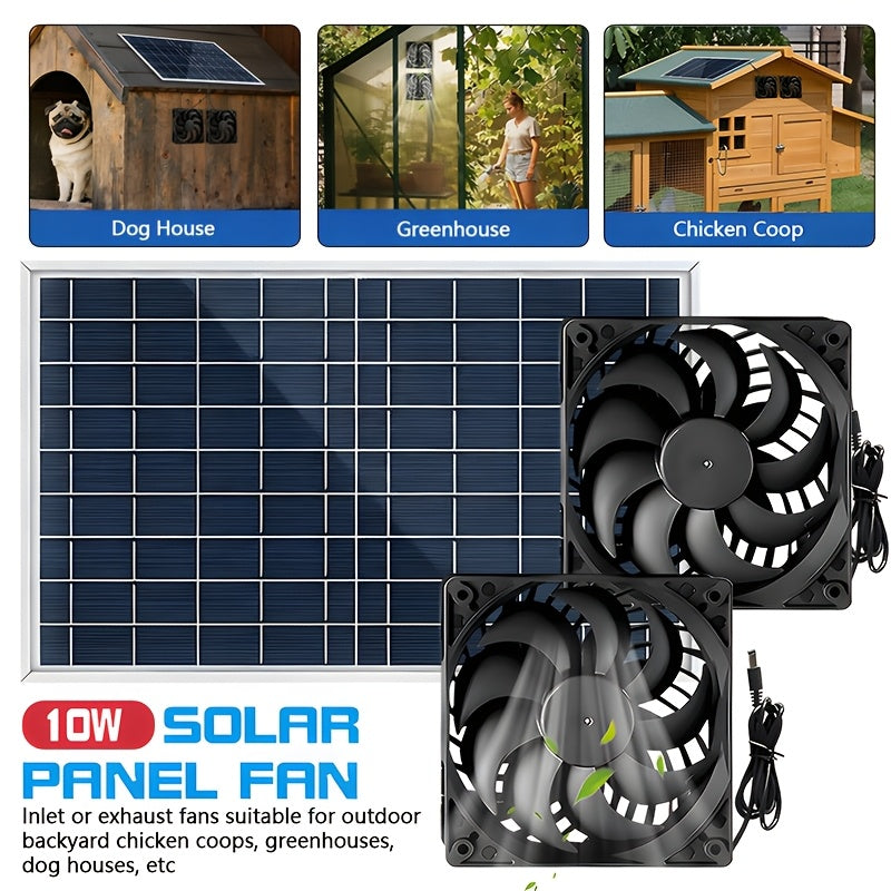 10W Solar Exhaust Fan Set, Dual Fan Design, Detachable Solar Panel, Battery-Free Operation, Low Noise Bidirectional Ventilation System, Ideal for RV, Chicken Coop, Greenhouse, Shed, Pet House, Window Ventilation and Cooling