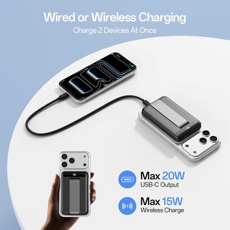 iWALK Qi2 Certified 15W Magnetic Wireless Power Bank, 10000mAh Portable Charger with Adjustable Stand LED Display, Fast Charging for iPhone 16 15 14 13 12 Pro Pro Max Plus Mini