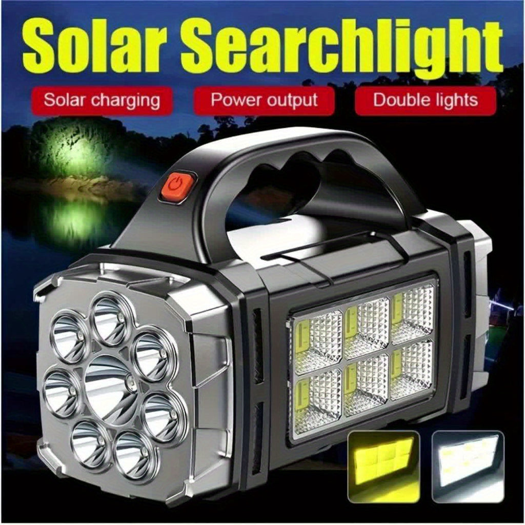 1 Ultimate Ultra-Bright LED Searchlight 2200W - Ultra-Portable, Dual Solar & USB Charging, Visible Beam, Power Bank Flashlight for Outdoor Adventures