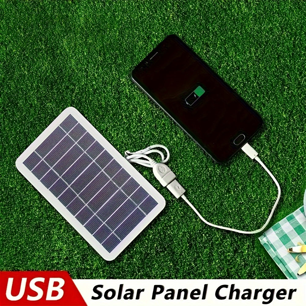 2W USB太阳能充电器，便携式太阳能板适用于手机充电及户外应急电源，兼容iPhone、安卓设备，适用于露营、徒步、旅行及家庭停电时的移动电源