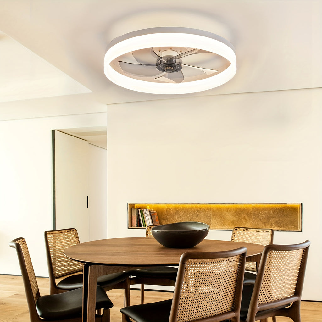 Ceiling Fan with Light & Remote, 19.7" Modern Low-Profile Ceiling Fan, Gradient Color Temperature & 6 Speeds, Flush Mount Ceiling Fan for Bedroom Kids Room (White)