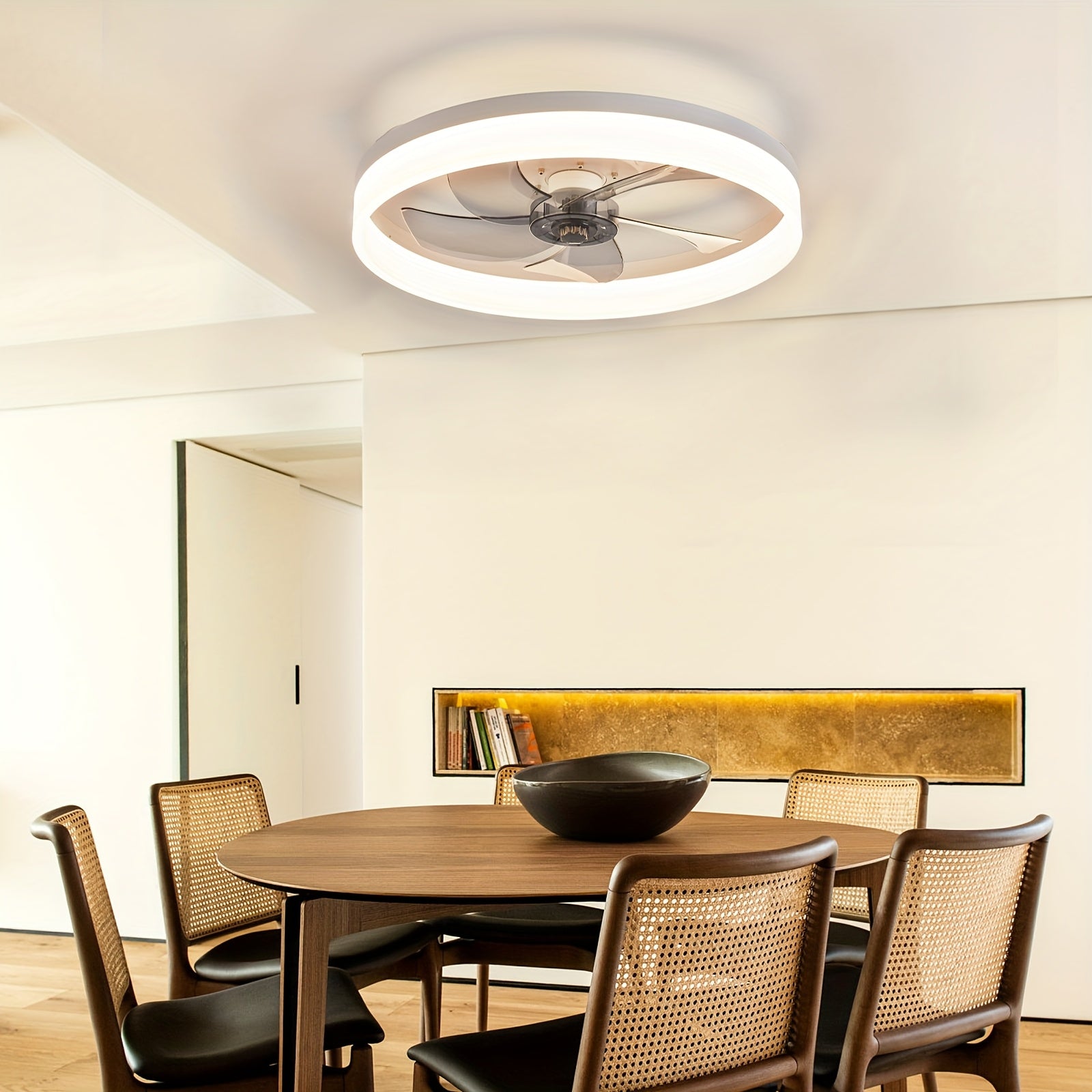 Ceiling Fan with Light & Remote, 19.7" Modern Low-Profile Ceiling Fan, Gradient Color Temperature & 6 Speeds, Flush Mount Ceiling Fan for Bedroom Kids Room (White)