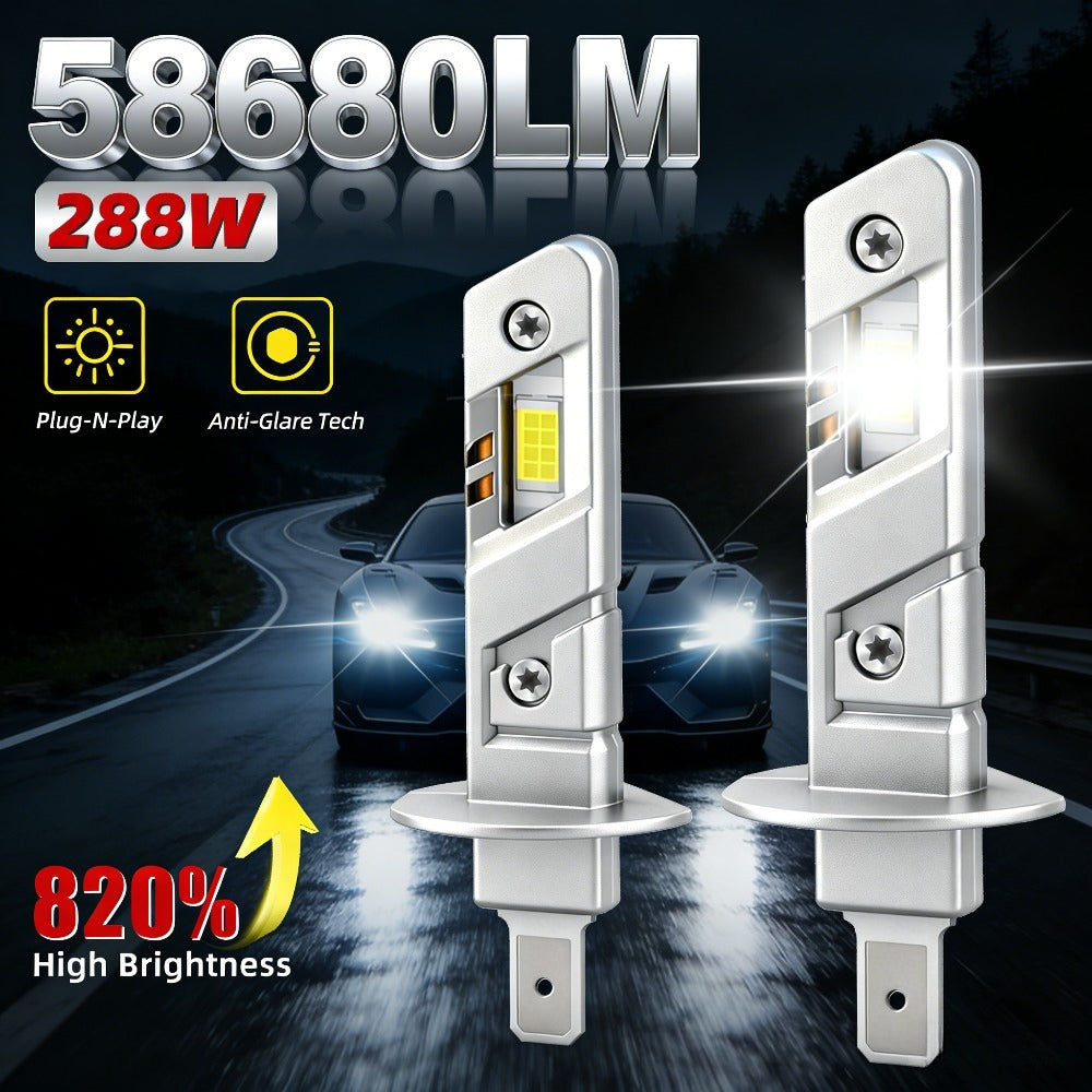 2-Pack LED Car Headlights H7 H11 H1 9005 9006 H4, 58680 Lumens 288W High/Low Beam Fog Light, 820% High Brightness, 300m Illumination Distance, Cool White 6000K, Bright Plug-and-Play Error-Free Decoding