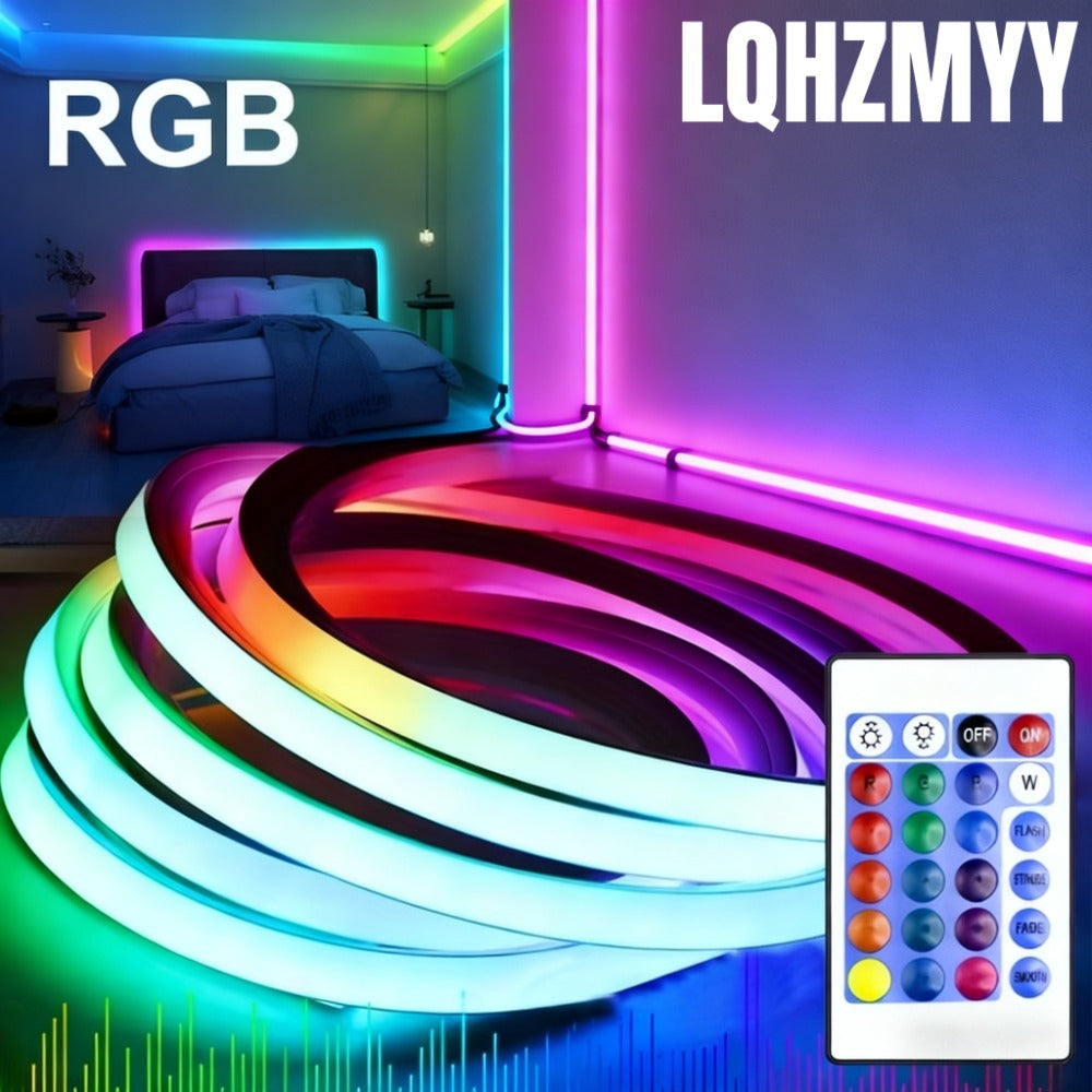 LQHZMYY RGB LED 霓虹灯条，带 USB 供电、24 键遥控器、卧室多种模式、电视背光、橱柜和圣诞装饰、鲜艳的颜色和易于安装、卧室霓虹灯，派对节日优选
