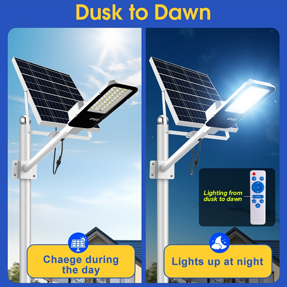 1 Piece Powerful LED Solar Street Light, IP65 Outdoor Garden Light, Dusk-to-Dawn Security Floodlight, with Remote Control, 10000mAh Large Capacity, Semi-Flush Mount Exterior Wall Light, Perfect for Garden, Pathway, Courtyard, Patio, Garage