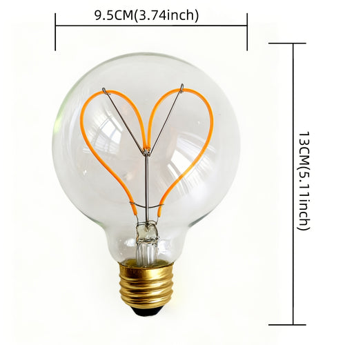 1 piece, Edison bulb LED bulb 120V 4W dimmable 2300 Kelvin super warm yellow light decorative bulb G30 heart-shaped bulb amber glass and clear glass globe bulb