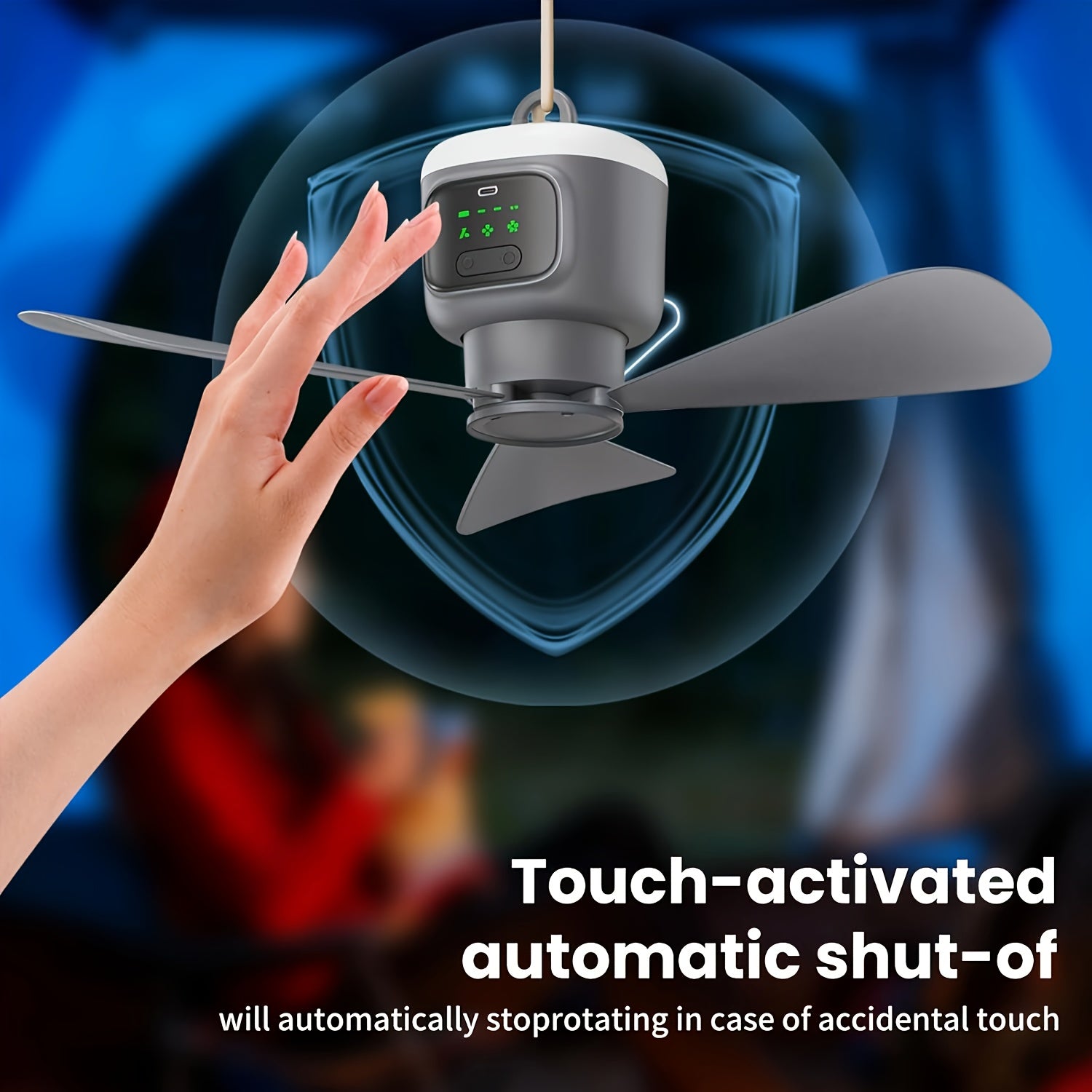 Outdoor Travel USB Charging Camping Fan, 3 Speed Adjustable, Built-in Light, 8 Hours Timer, Ultra Long 30H Battery Life 12000mAh, with Remote Control, Ideal for Patio Tent RV Use