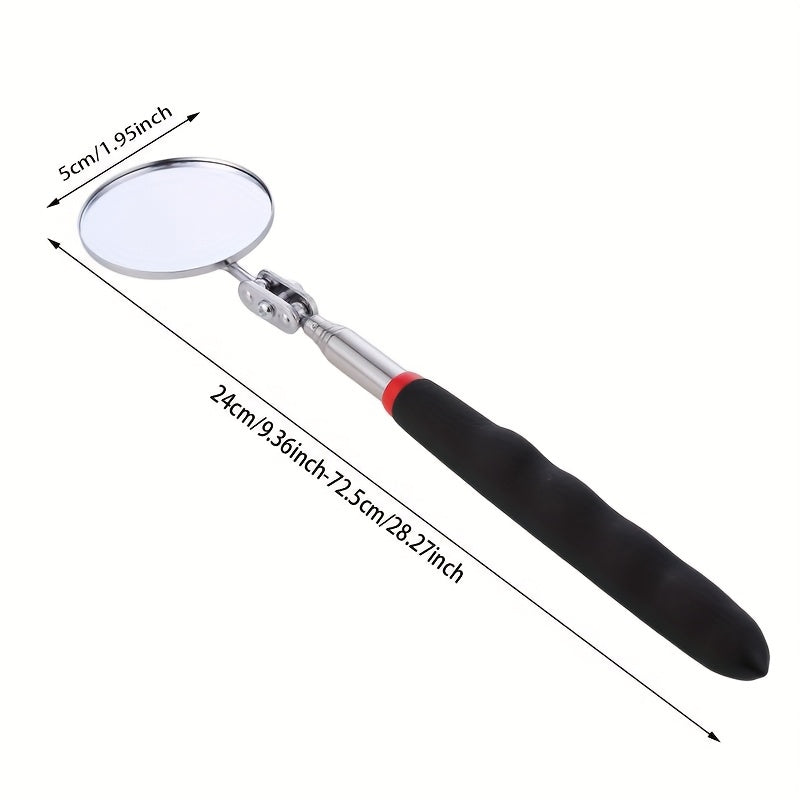 Black Car Underbody Inspection Mirror – Universal Foldable Telescopic Inspection Mirror with Retractable Magnetic Pick-Up Tool, LED Lighted Magnetic Pickup Rod, Auto Repair Tool for Metal Retrieval