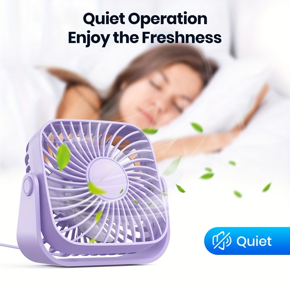 TOPK K52 Portable Mini USB Desktop Fan, High-Quality Brushless Motor, 4ft (1.2m) Cable, Ultra-Quiet & Strong Airflow, Stylish Personal Mini Desk Fan for Bedroom, Travel, Outdoor, Home, Office & Makeup