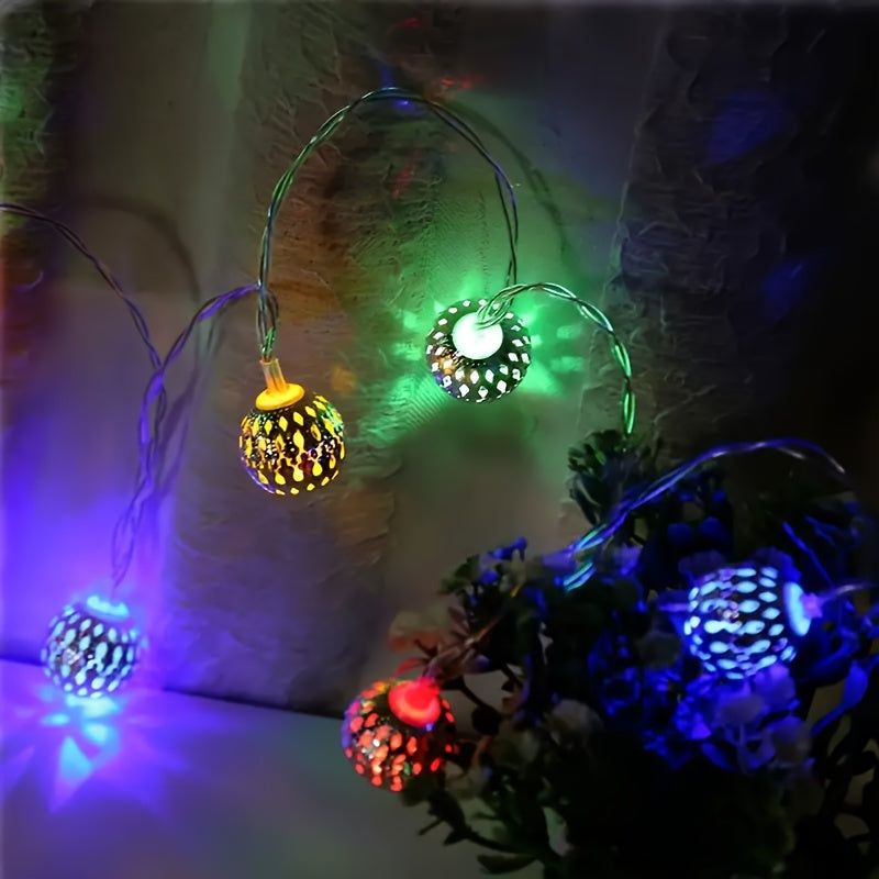 1 套，摩洛哥球串灯（4.92 英尺 10LED/9.84 英尺 20 LED），金属球体，电池供电-不包括电池，适合婚礼派对、生日、圣诞节、家居卧室装饰、节日配件