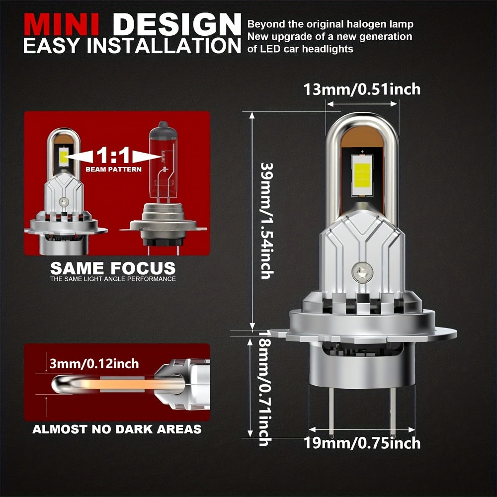 2-Pack Turbo H7 LED High/Low Beam Headlights | Canbus Error-Free, 30000Lm 200W LED CSP Chip, Suitable for Motor Vehicles, No Battery Included