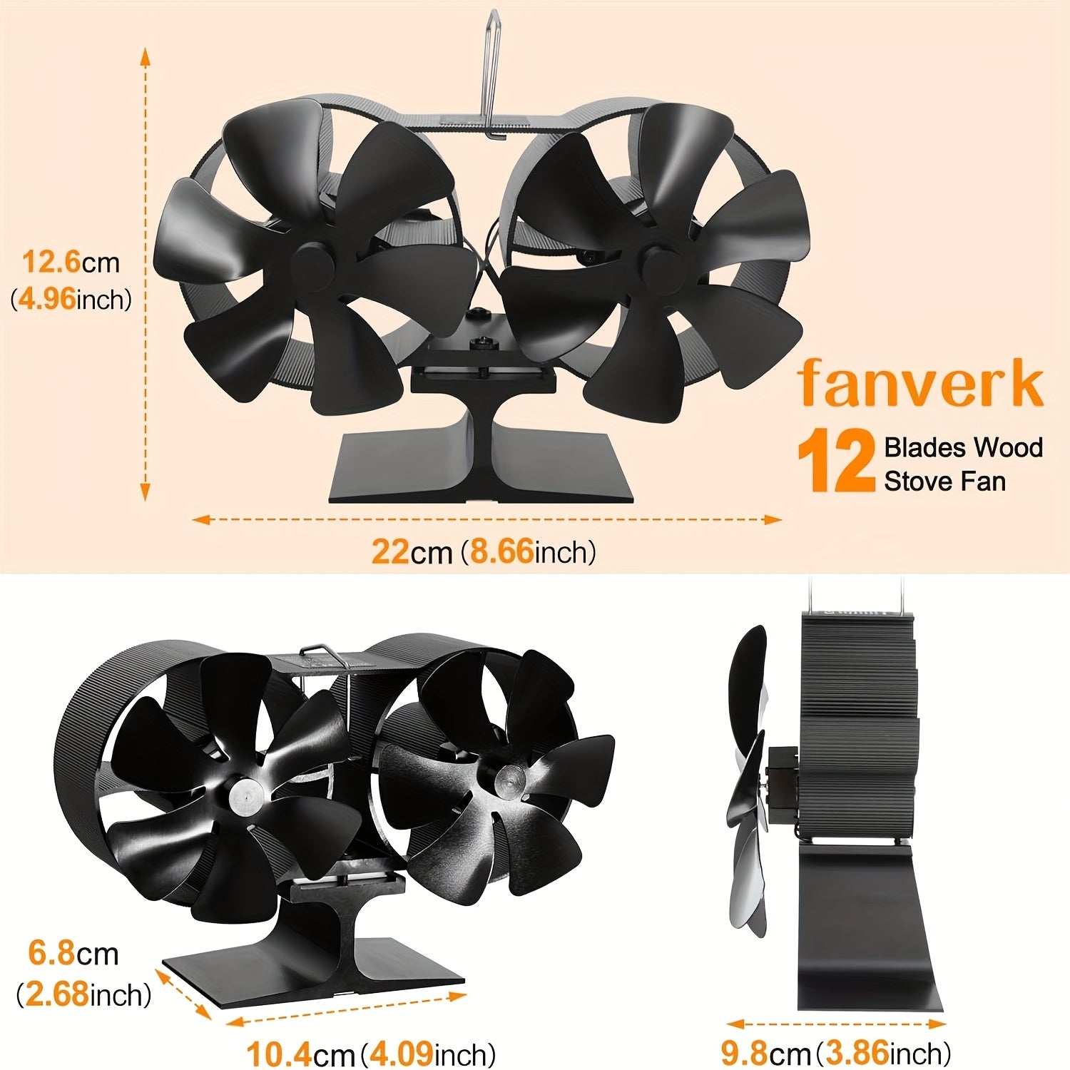 Dual Motor Wood Stove Fan, Heat Powered Stove Fan, Fireplace Fan, Wood Stove Accessories - Non-Electric Fan for Wood / Gas / Log Burners