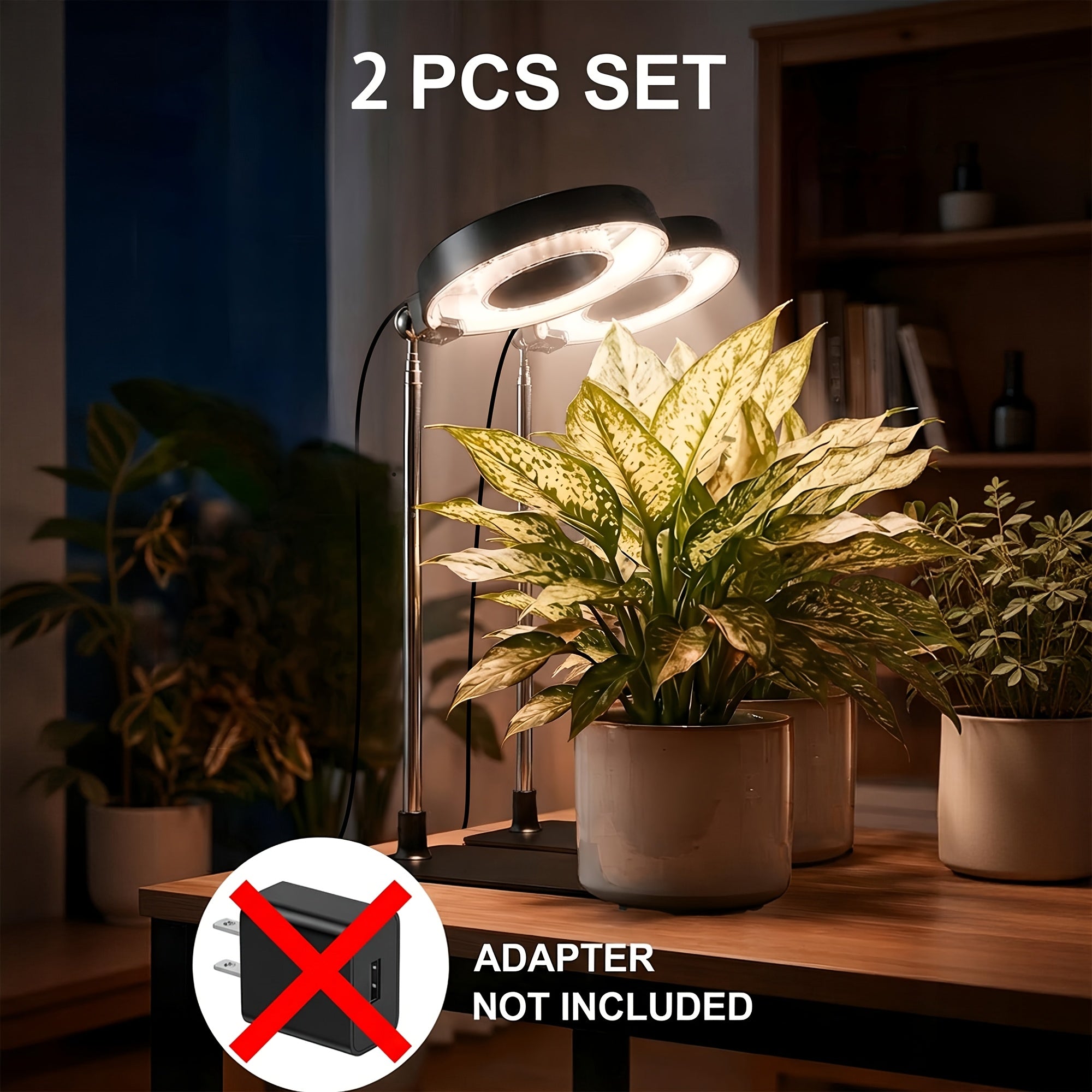 2-Pack Indoor Full Spectrum Grow Light, Retractable Lamp Pole, Stable Base, 720° Rotatable Lamp Head, 4 Brightness Levels, 3/6/9H Auto Timer, Ideal for Small Indoor Potted Plants and Seedlings