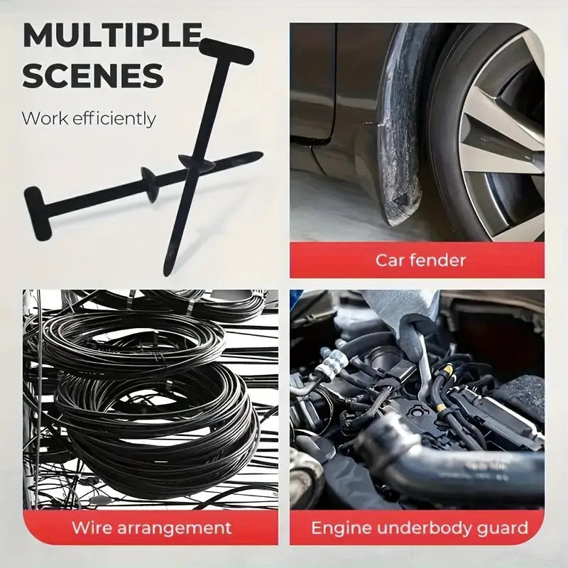 90-Piece Nylon Self-Locking Cable Tie Mount Push Clips – Durable Plastic Fastener, Through-Core Nail Design, Screw Replacement for Auto Repair Fenders, Mud Flaps, Trunk Liners, Cable Management & Multi-Purpose Heavy Duty Fixing