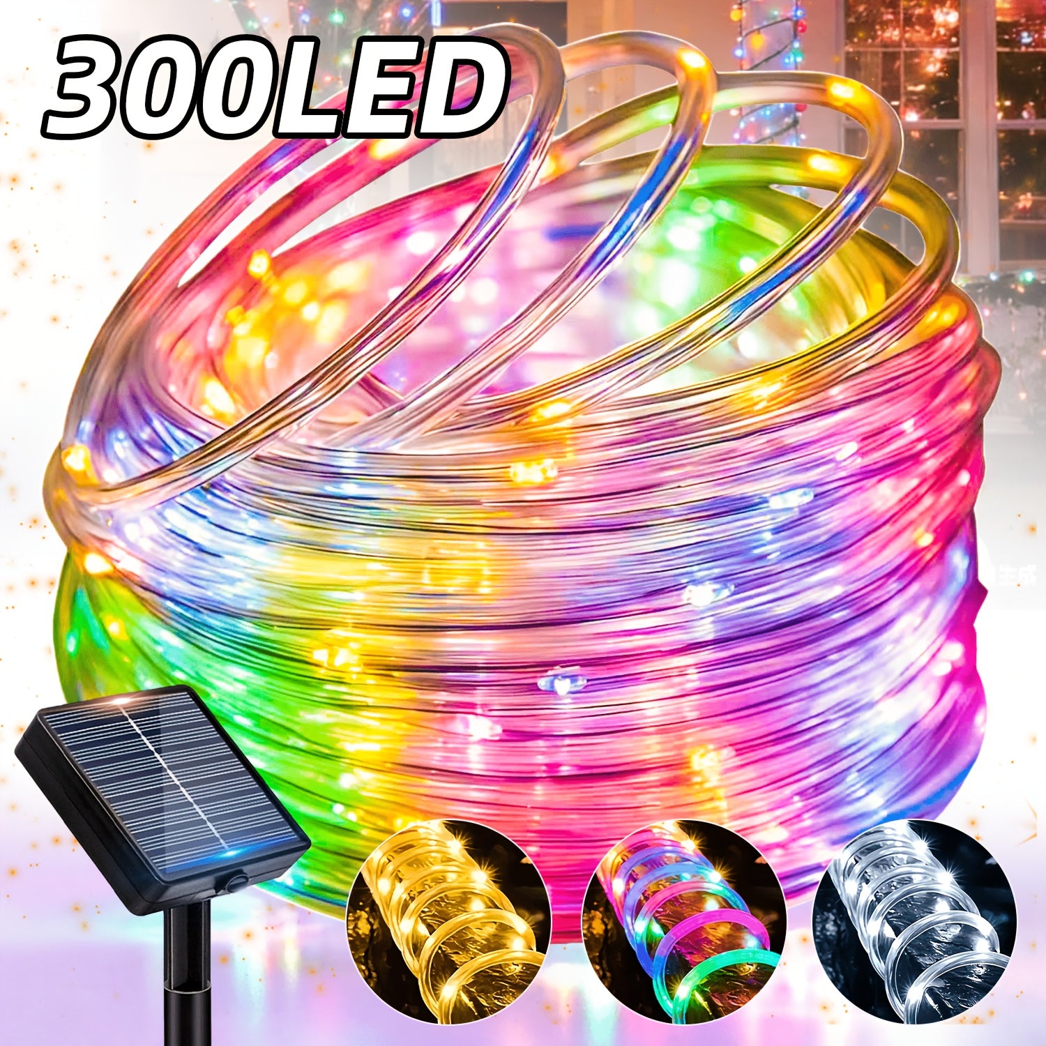 Solar garden tube light, outdoor decorative smart light string, 12 flashing modes fairy light, light-sensing on/off, PVC material, suitable for courtyards, fences, patios, camping, parties, holiday decorations - warm white / white / multicolor