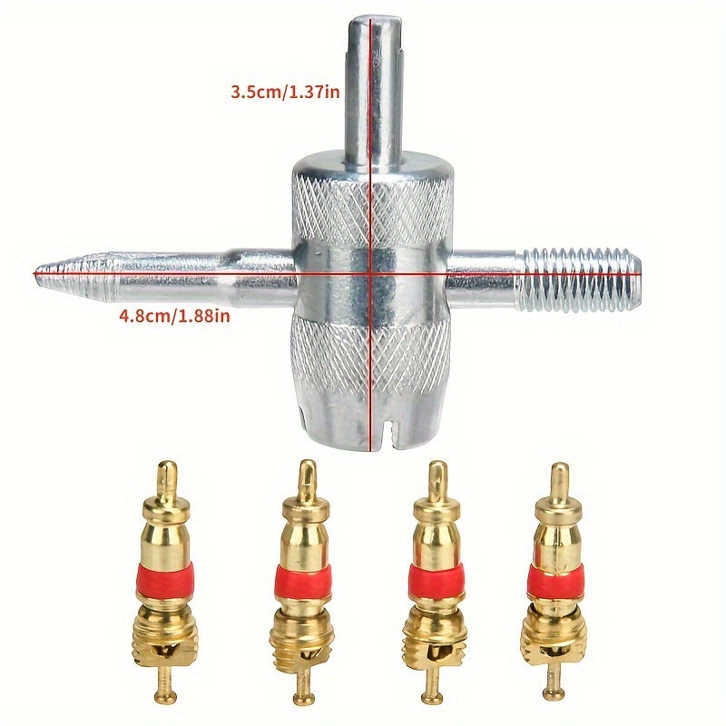[4-in-1 Car Accessory Kit] Includes 4 Copper Valve Caps / Copper Core Parts – Car Phone Mount, Safety Hammer Charger, Data Cable & Parking Sign Set, Practical Auto Emergency Kit